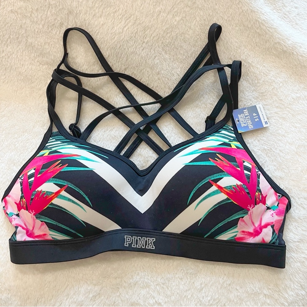 NWT PINK Sports Bra Multicolor Tropical Size Small